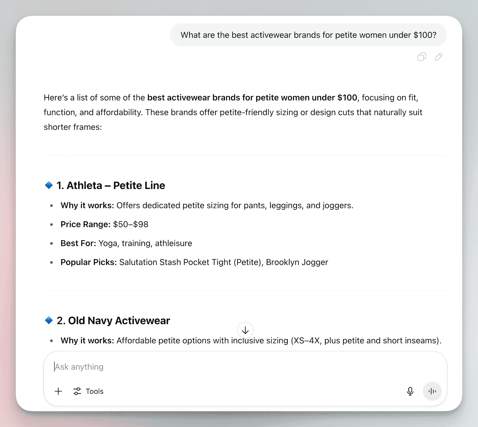 Chatgpt response to query showing how they analyze brand tone and key messaging